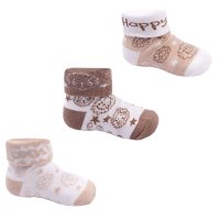 S505: Brown 3 Pack Turnover Socks (0-12 Months)